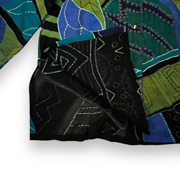Vintage Chicos Boho Jacket Silk Rayon Art to Wear Appliqué Long size 2/US Large - Picture 6 of 8